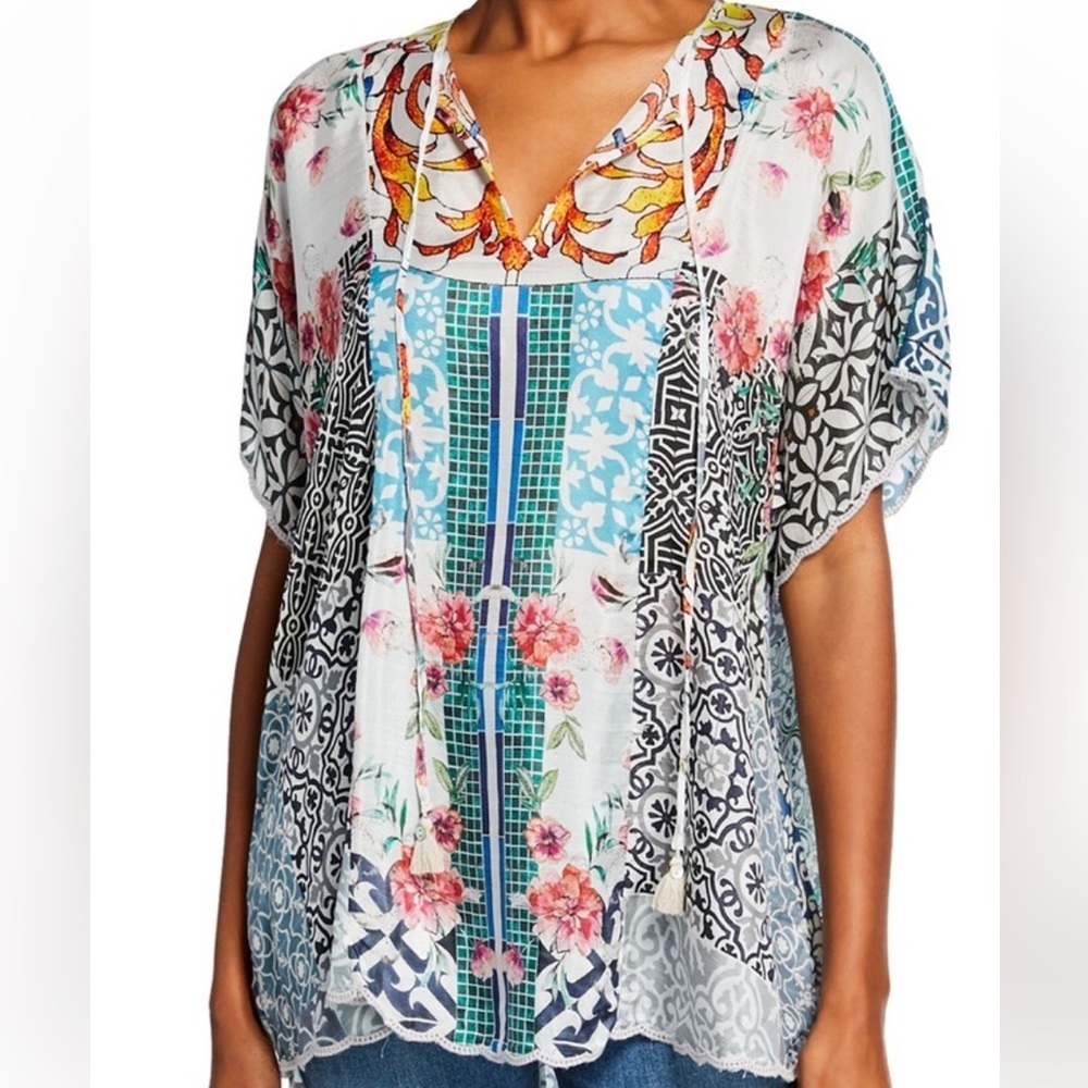 JOHNNY WAS Georgette Silk Blouse 👚 EUC sz XL